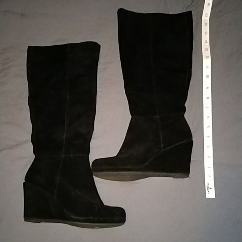 Suede wedge black tall boots